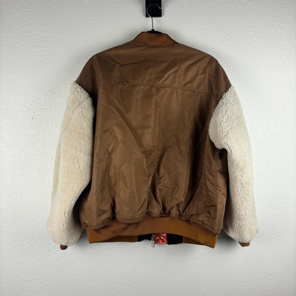 Maje x Schott Boston Shearling Bomber Jacket in Caramel Tan Cream Casual Winter - Picture 4 of 9